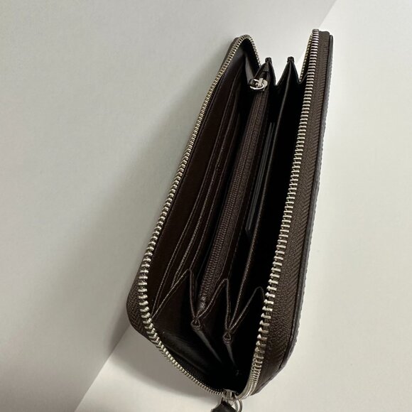 NWT _COACH Leather and Signature Coated Canvas Zip Around Wallet; Khaki/Mahogany - Picture 5 of 6